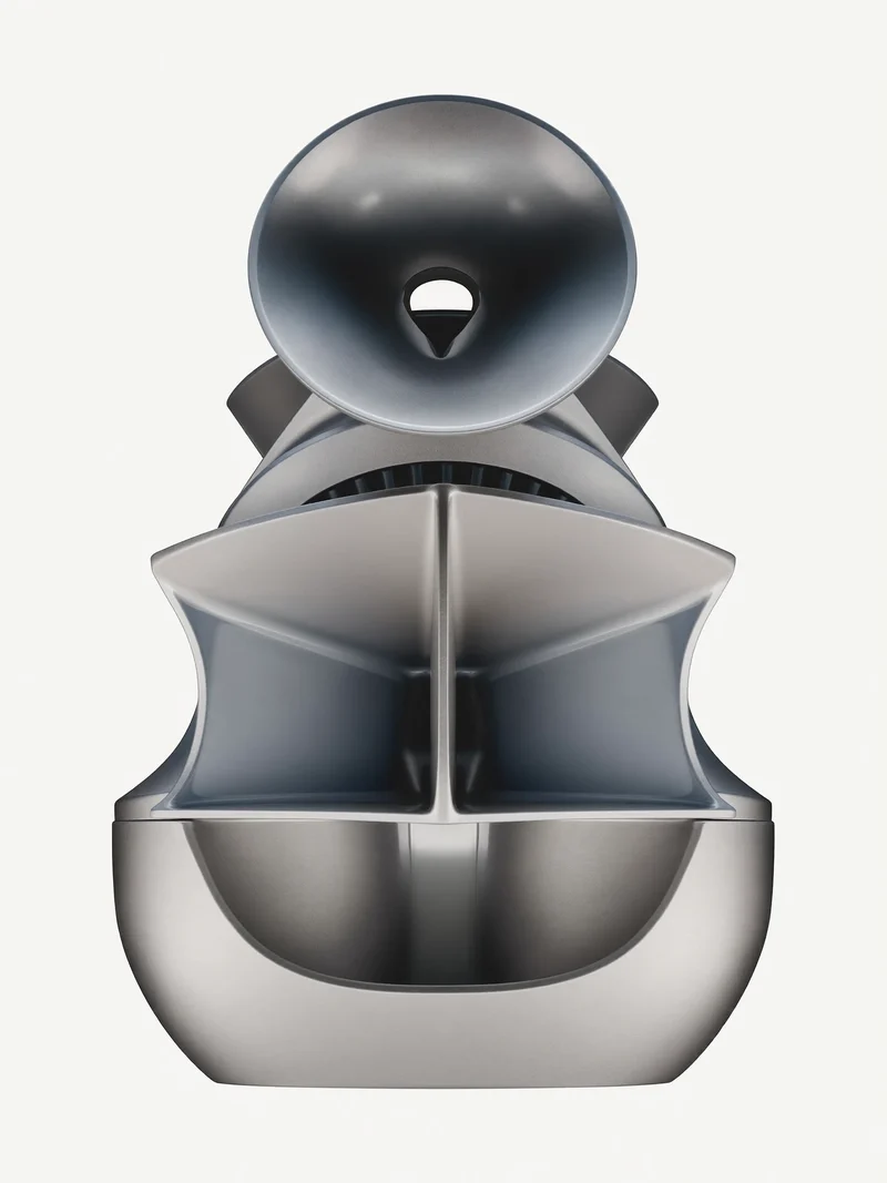 Étude illustrée d'une enceinte nomade sculpturale, sans logo.